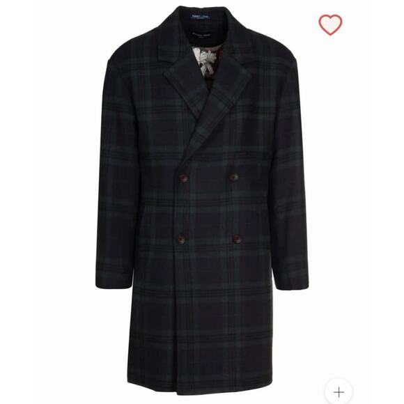PAISLEY & GRAY XL WOOL TARTAN PLAID NAVY GREEN DOUBLE BREASTED LONG Men OVERCOAT - Picture 3 of 14